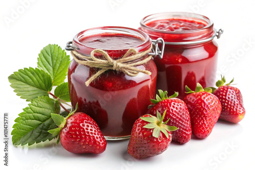 Wallpaper Mural Homemade strawberry jam with two fresh strawberries,isolated on white background Torontodigital.ca