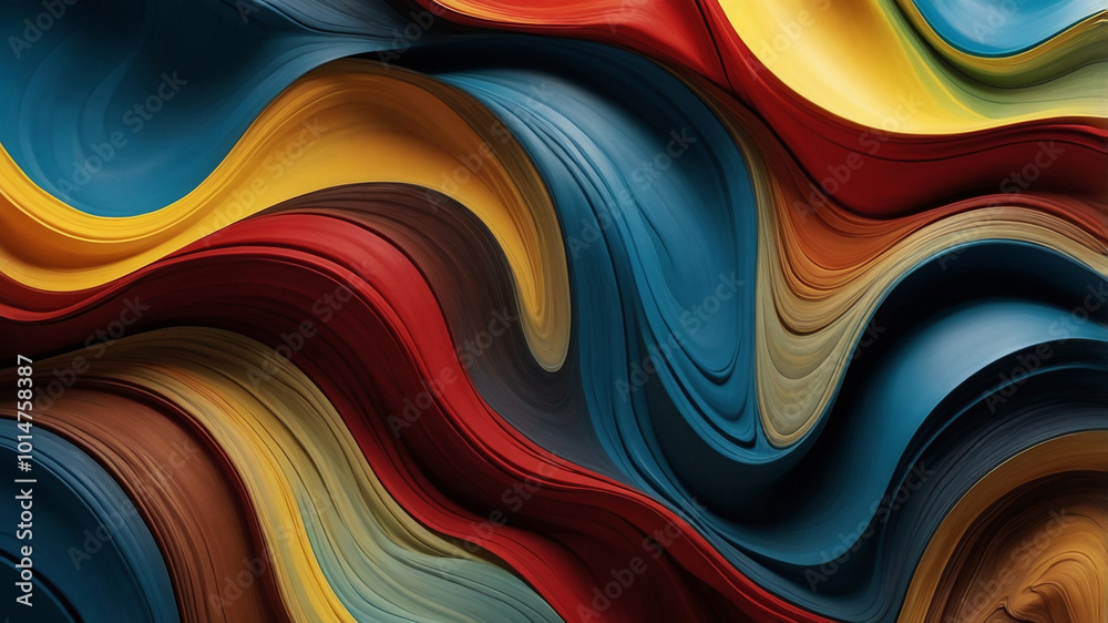 Vibrant abstract waves in blue, red, and yellow swirl seamlessly with depth and dynamic movement. Vibrant abstract waves in blue, red, and yellow swirl seamlessly with depth and dynamic movement.