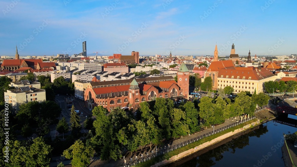 city Europe beautiful top view aerial photography of Wroclaw Poland