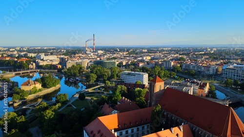 city Europe beautiful top view aerial photography of Wroclaw Poland photo