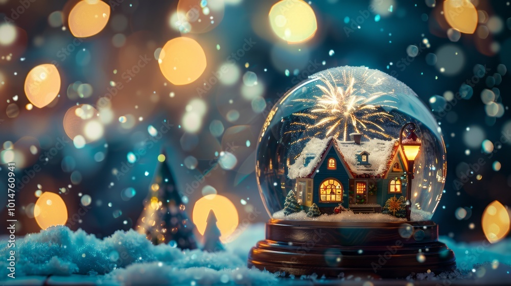 Whimsical Snow Globe Depicting a New Year's Eve Scene
