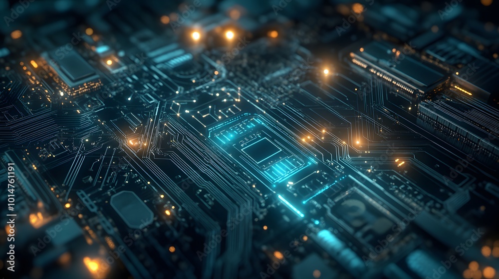 Obraz premium Abstract circuit board futuristic technology processing background. 