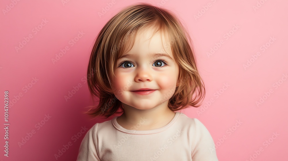 A young girl with blonde, curly hair smiles at the camera. A young girl with blonde, curly hair smiles at the camera.