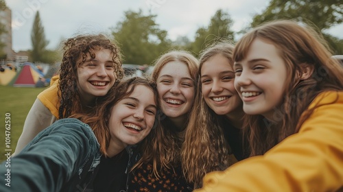 Four Teenage Girls Laughing Together Close Up photo