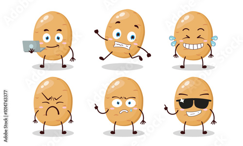 funny potato cartoon character with many pose activity vector illustration