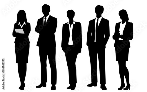 Wallpaper Mural Vector silhouettes of  men and a women, a group of standing   business people, profile, black isolated on white background Torontodigital.ca