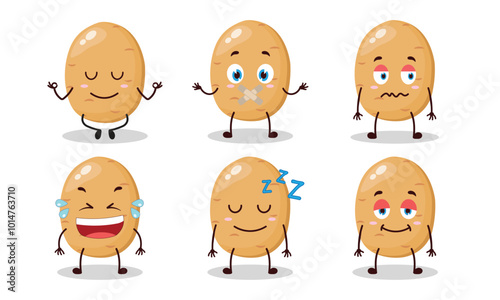 funny potato cartoon with various expressions vector illustration