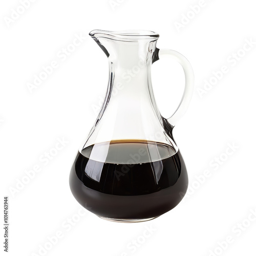 Elegant Glass Carafe Filled with Dark Liquid Beverage. photo