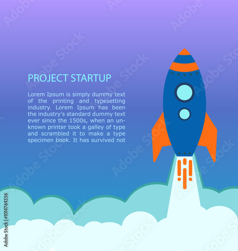 Blue rocket takes off into stars space . business startup text rocketdock, rocket space ship in flat style. concept Start up Business. Vector Illustration.