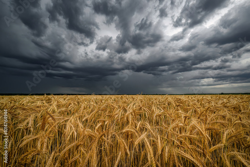 Dark storm clouds over the wheat field