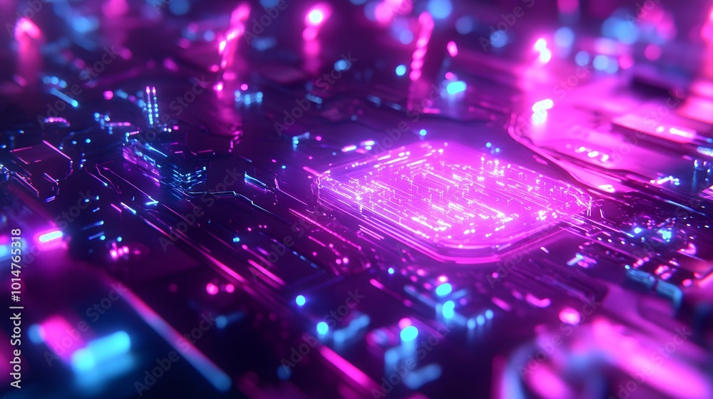 Fototapeta premium 3d render, abstract futuristic ultraviolet background with cyber screen and glowing neon lights. 