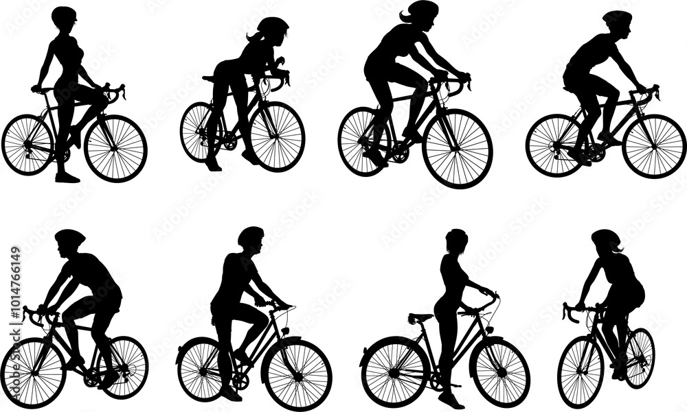 Obraz premium Bike and Bicyclist Silhouettes Set
