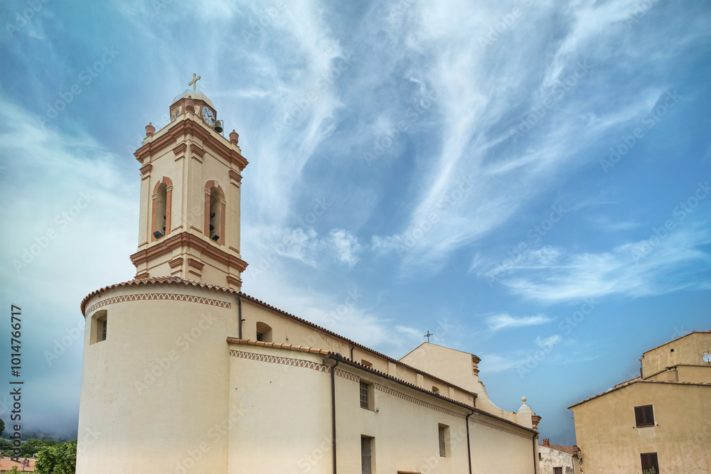 Piana village in Corsica, the church, in a typical street
Piana village in Corsica, the church, in a typical street