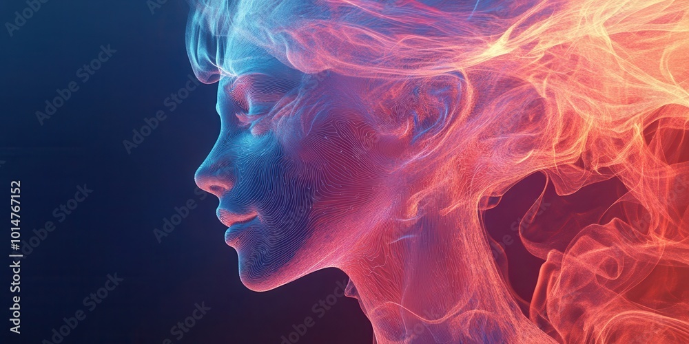 A vibrant portrait of a woman with flowing hair, enhanced by colorful light and ethereal smoke effects, symbolizing creativity. A vibrant portrait of a woman with flowing hair, enhanced by colorful light and ethereal smoke effects, symbolizing creativity.