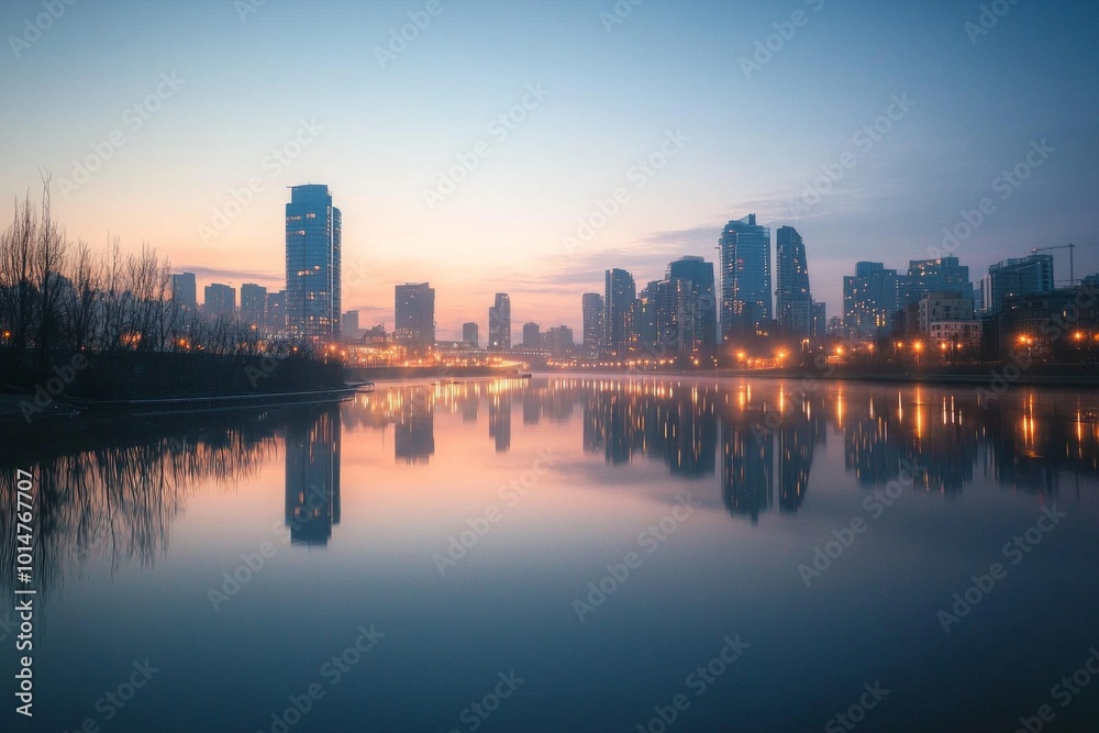 A city skyline during sunrise A city skyline during sunrise