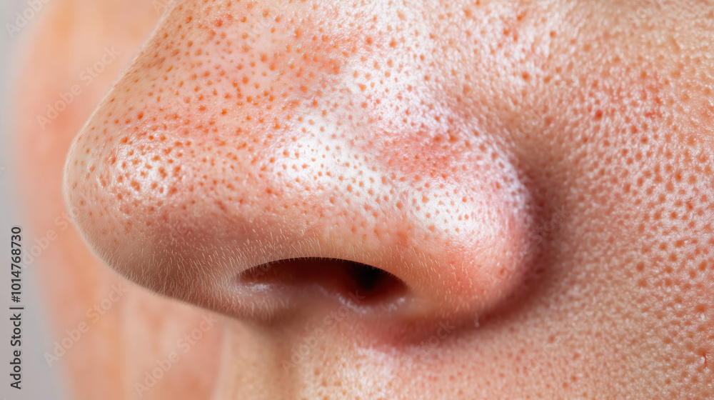 Close-Up of Severe Rosacea on Nose with Red, Bulbous Skin and Prominent Capillaries Close-Up of Severe Rosacea on Nose with Red, Bulbous Skin and Prominent Capillaries