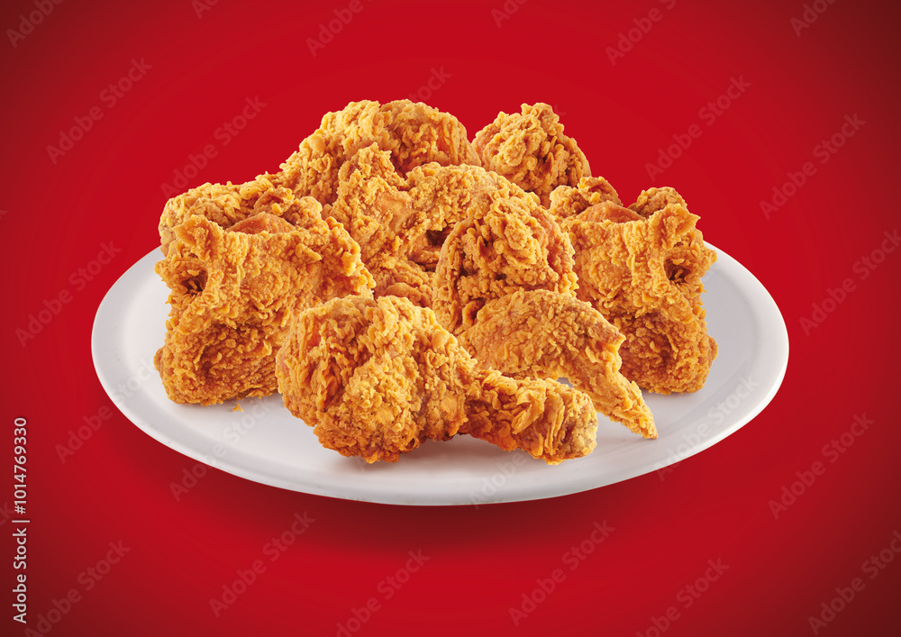 crispy fried chicken in a red background crispy fried chicken in a red background