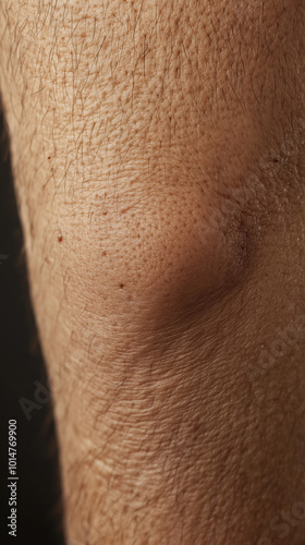 Clinical Close-up of Dermatofibroma on Leg Emphasizing Firm Elevated Nodule with Dark Center for Dermatology Professionals