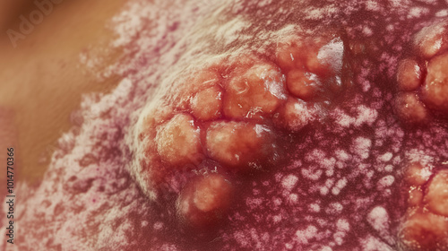 High-Resolution Image of Cutaneous T-Cell Lymphoma on Chest with Prominent Red Scaly Patches for Dermatology Insights photo