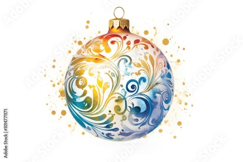 Produce a watercolor-style image of a stunning Christmas ornament