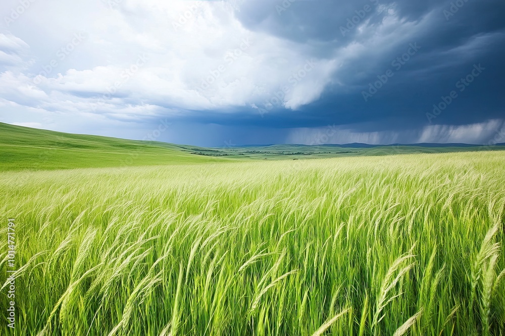 Dark Storm Clouds Loom Over a Lush Wheat Field Before an Impending Downpour in the Countryside Dark Storm Clouds Loom Over a Lush Wheat Field Before an Impending Downpour in the Countryside