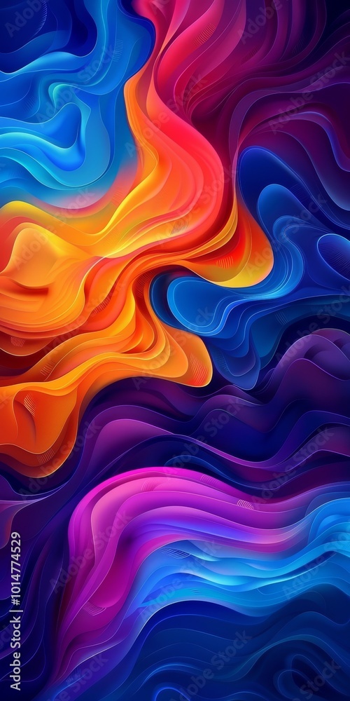 Vibrant Abstract Digital Art with Colorful Swirls and Waves in Blue Vibrant Abstract Digital Art with Colorful Swirls and Waves in Blue