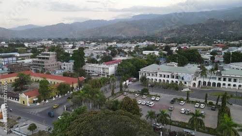 Dili-Timor Leste-10-02-2024: Dili City, Capital of East Timor, seen from the air in the Palacio Beach area. Also visible is the Palacio do Governo building, the East Timor government building.