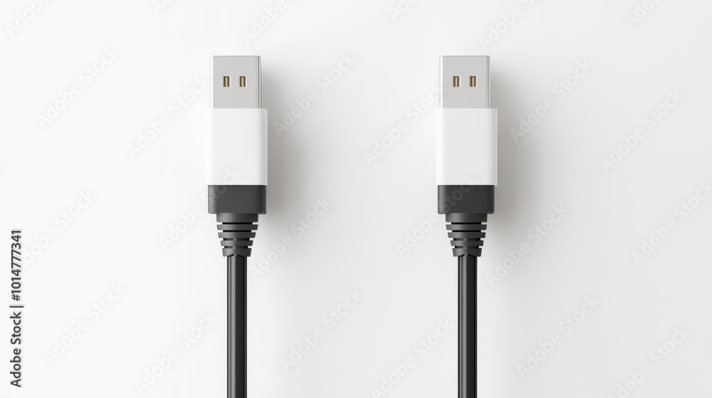USB Charging Cables with Black and White Design on White Background. Generative AI USB Charging Cables with Black and White Design on White Background. Generative AI
