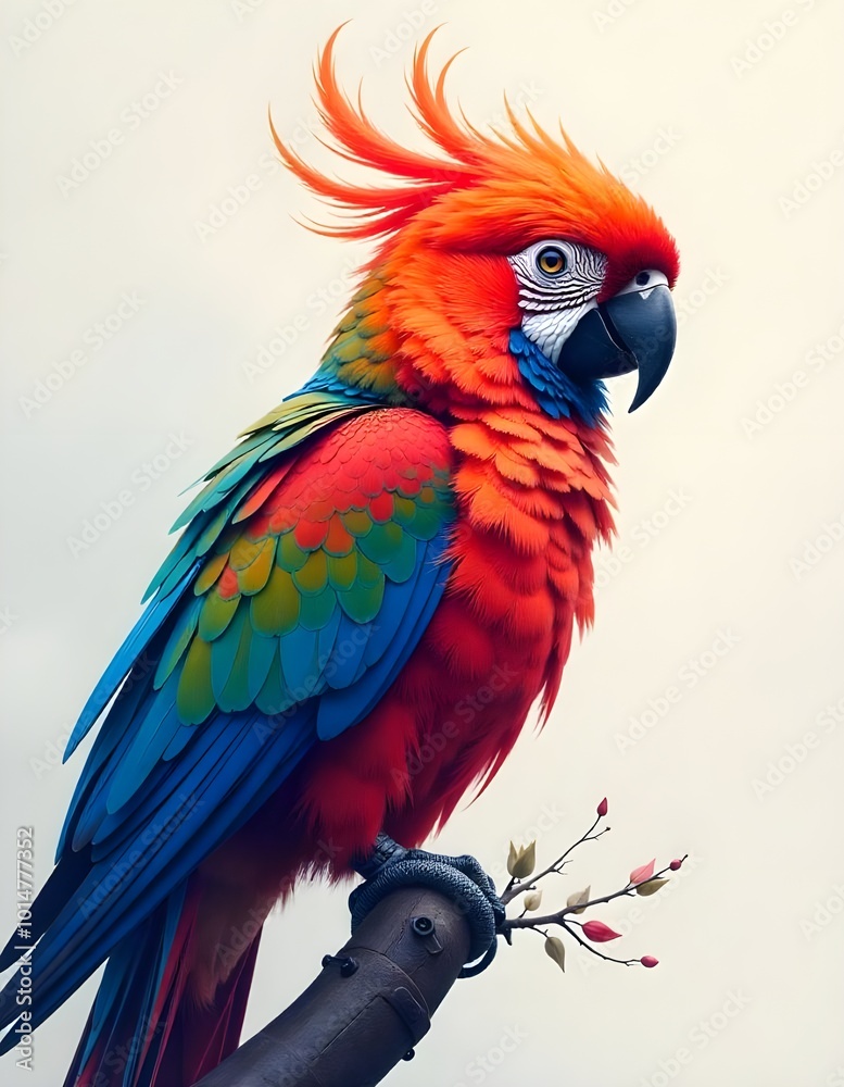 Fototapeta premium a colorful parrot is standing on a tree branch with a sky background.