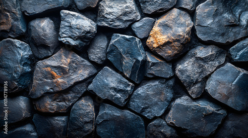 A textured black stone wall background that showcases intricate details and a rugged aesthetic, creating an impactful visual element for various design projects. This background features natural imper photo