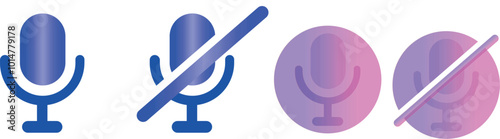 Microphone icons set. Voice record button vector illustration. Mute and unmute sign symbol.