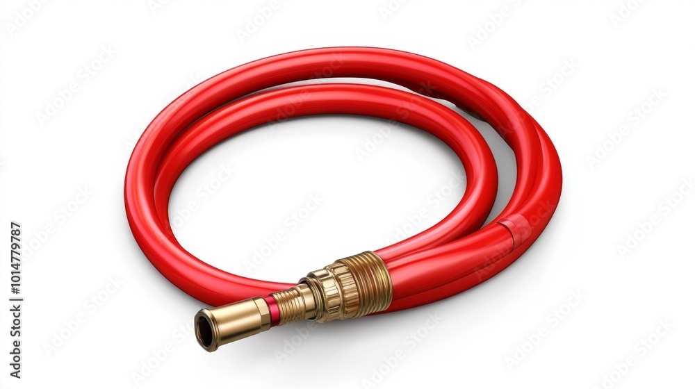 Red garden hose coiled neatly on a white background realistic outdoor tool for watering and gardening tasks. Generative AI Red garden hose coiled neatly on a white background realistic outdoor tool for watering and gardening tasks. Generative AI