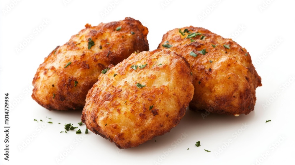 Crispy golden brown hash browns on a white background perfect for breakfast or food-related themes. Generative AI Crispy golden brown hash browns on a white background perfect for breakfast or food-related themes. Generative AI