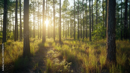 Longleaf pine savanna in De Soto National Forest captured with Nikon D850. Stunning natural light photography in National Geographic style. High-resolution landscape imagery. photo