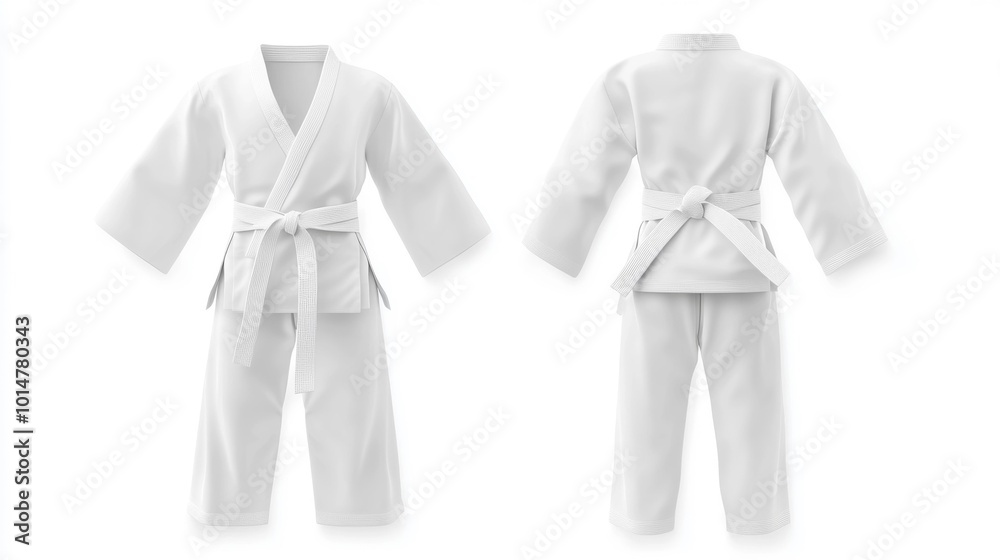 Karate gi on a white background showing both front and back perfect for martial arts uniform design or catalog realistic rendering. Generative AI Karate gi on a white background showing both front and back perfect for martial arts uniform design or catalog realistic rendering. Generative AI