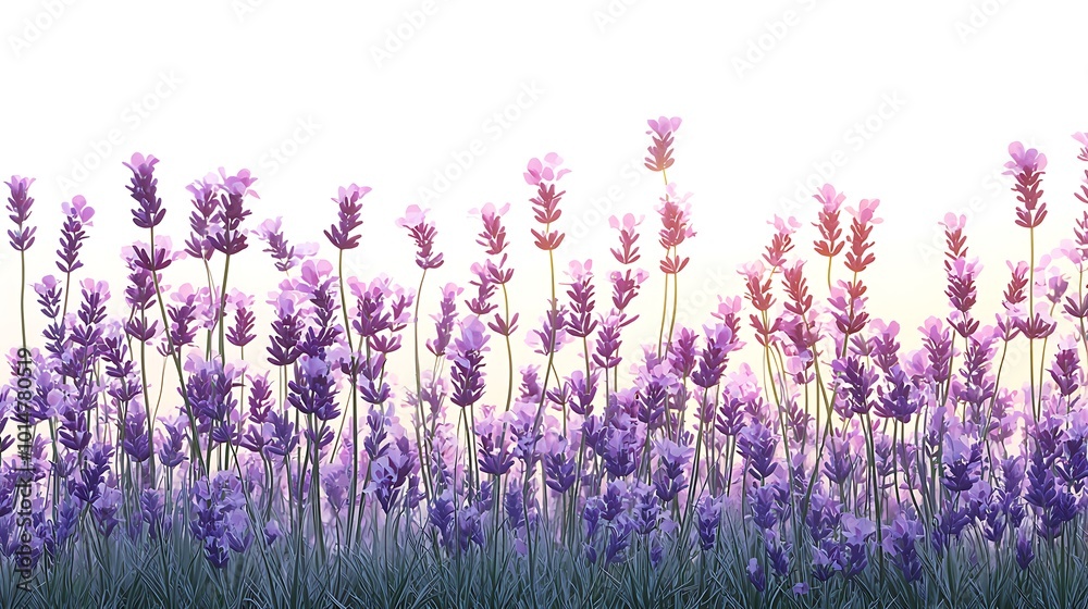 Naklejka premium Purple Lavender Flowers Field in Bloom Soft Focus Background