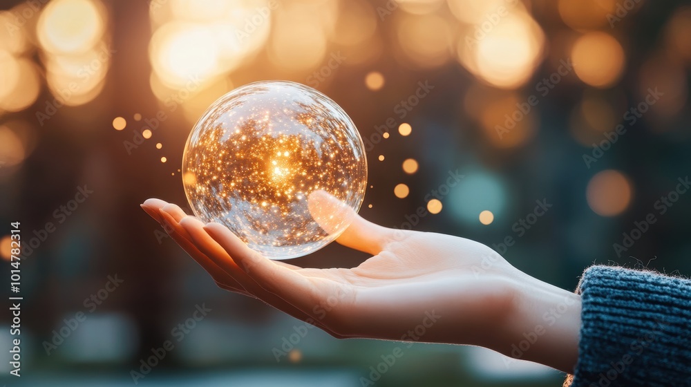 Fototapeta premium A close up of a leader hand, holding a glowing sphere, representing the power of vision and leadership.