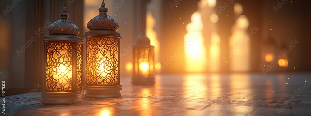 Ramadan Lantern decoration background 3d rendering . copy space for your advertisement Ramadan Lantern decoration background 3d rendering . copy space for your advertisement