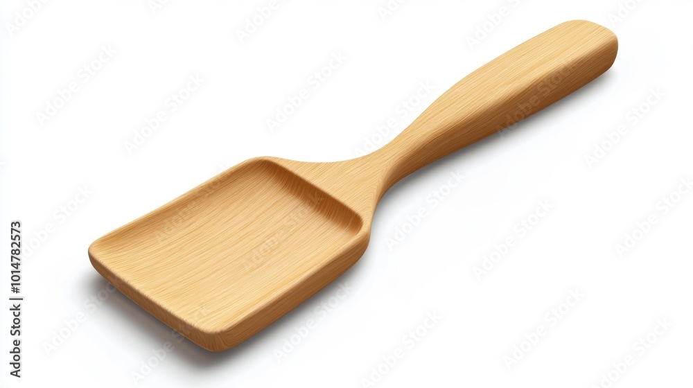 Realistic wooden spatula on a white background ideal for kitchen tools advertisements or culinary content showing a minimalist and natural design of a wooden cooking utensil.. Generative AI