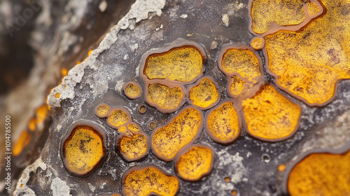 Detailed Close-Up of Necrobiosis Lipoidica on the Shin Highlighting Yellow-Brown Shiny Patches photo