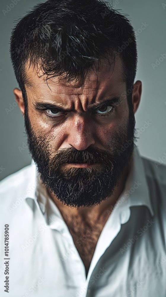 A handsome man with a beard, close-up portrait, an angry look on his face A handsome man with a beard, close-up portrait, an angry look on his face