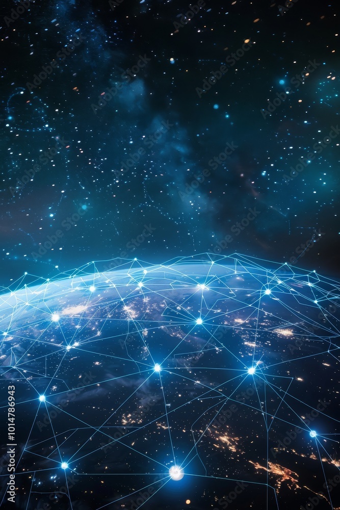 A futuristic depiction of global network connections with digital nodes and lines over Earth, set against a starry space background. A futuristic depiction of global network connections with digital nodes and lines over Earth, set against a starry space background.