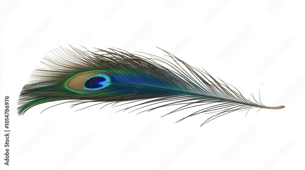 Obraz premium Beautiful peacock feather on white background
