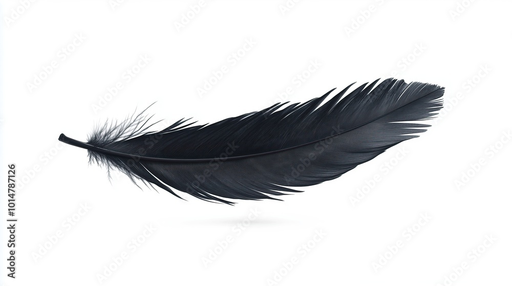 Beautiful black feather on white background Beautiful black feather on white background
