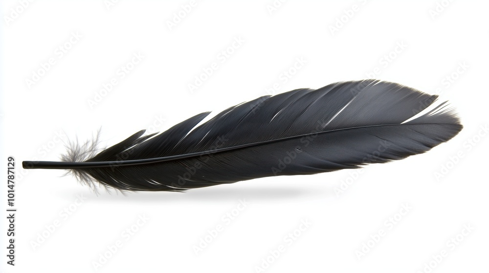 Beautiful black feather on white background Beautiful black feather on white background