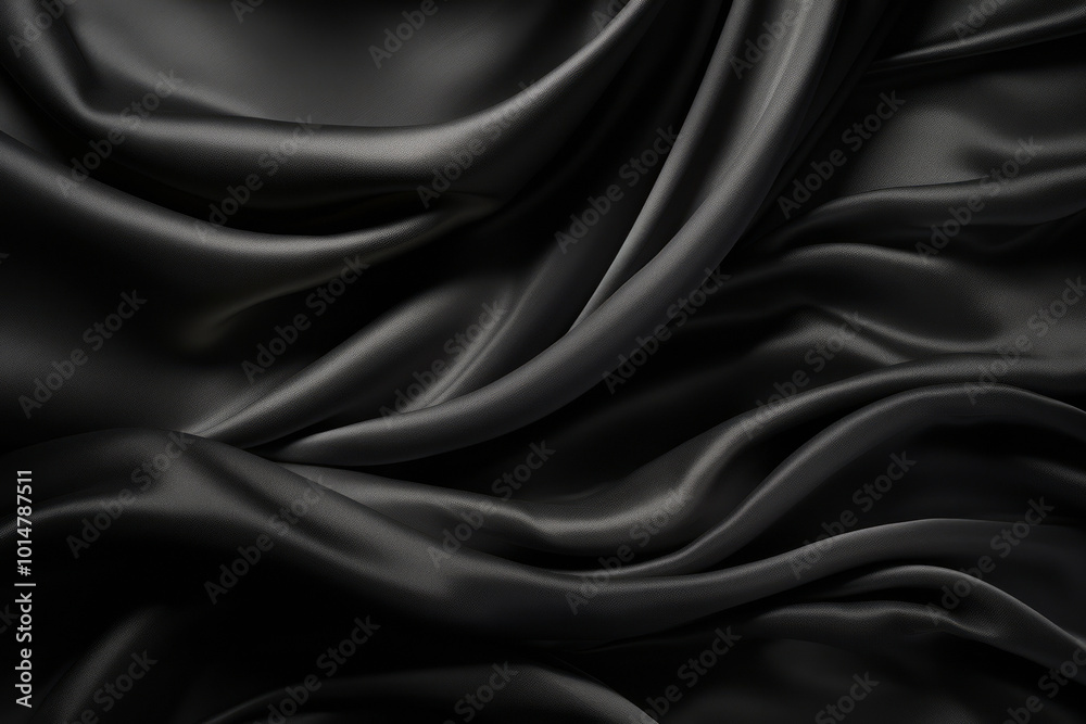Fototapeta premium Processed collage of smooth elegant wavy deep black silk cloth fabric material texture. Background