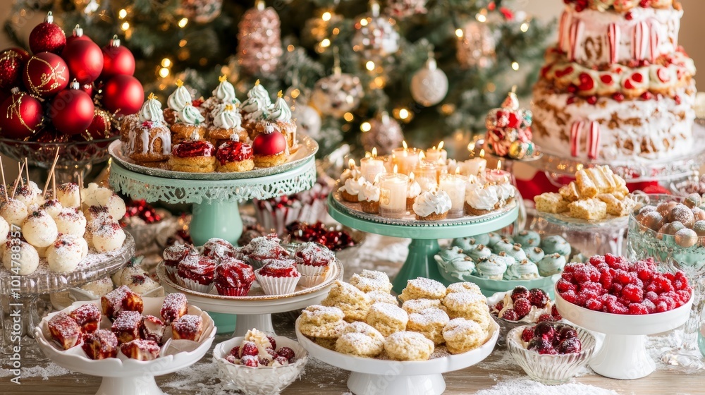 Festive Christmas Party Table Setup with Treats Festive Christmas Party Table Setup with Treats