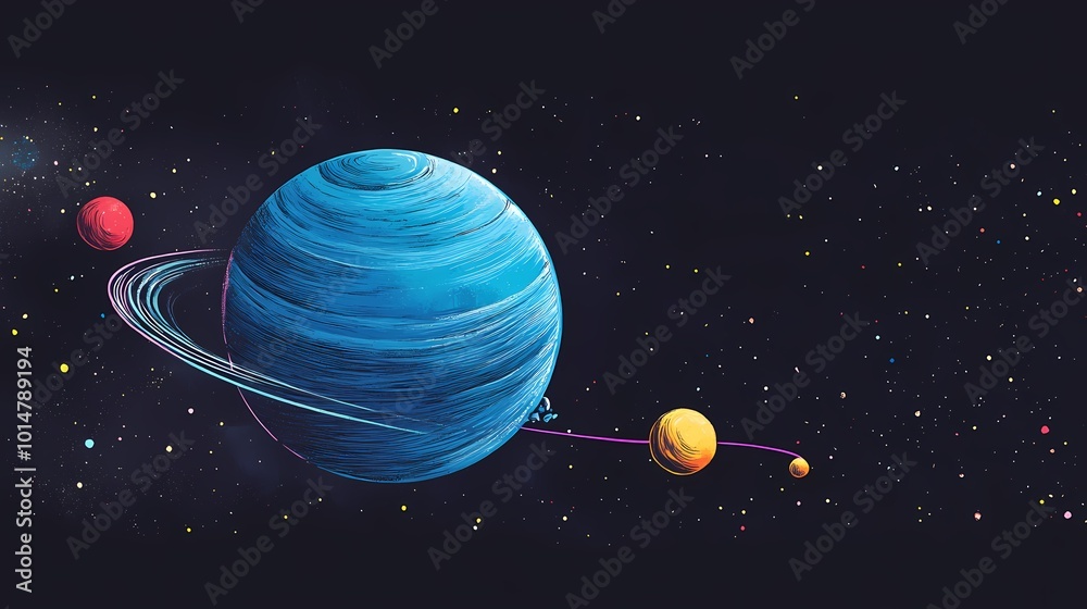 Fototapeta premium Space planet and astronaut illustration poster background