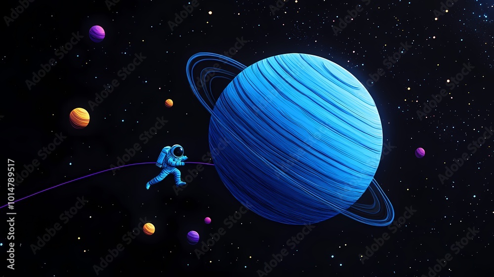 Fototapeta premium Space planet and astronaut illustration poster background