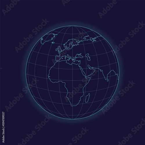 World globe hologram. Europe futuristic globe map isolated on white background. Cyberpunk sphere. Earth globe icon. Vector illustration.